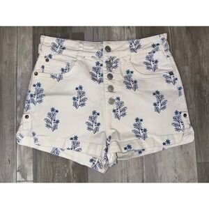 Pilcro Denim Shorts Womens White Blue Botanical Palm Print High Rise 29